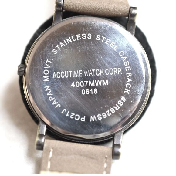 Accutime Bronze Tone Quartz Brown Leather Band Unisex New Battery Watch - Picture 2 of 5